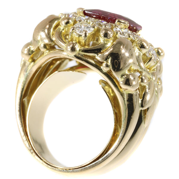Vintage Fifties Wolfers Ruby and Diamond Ring, 3.40ct total