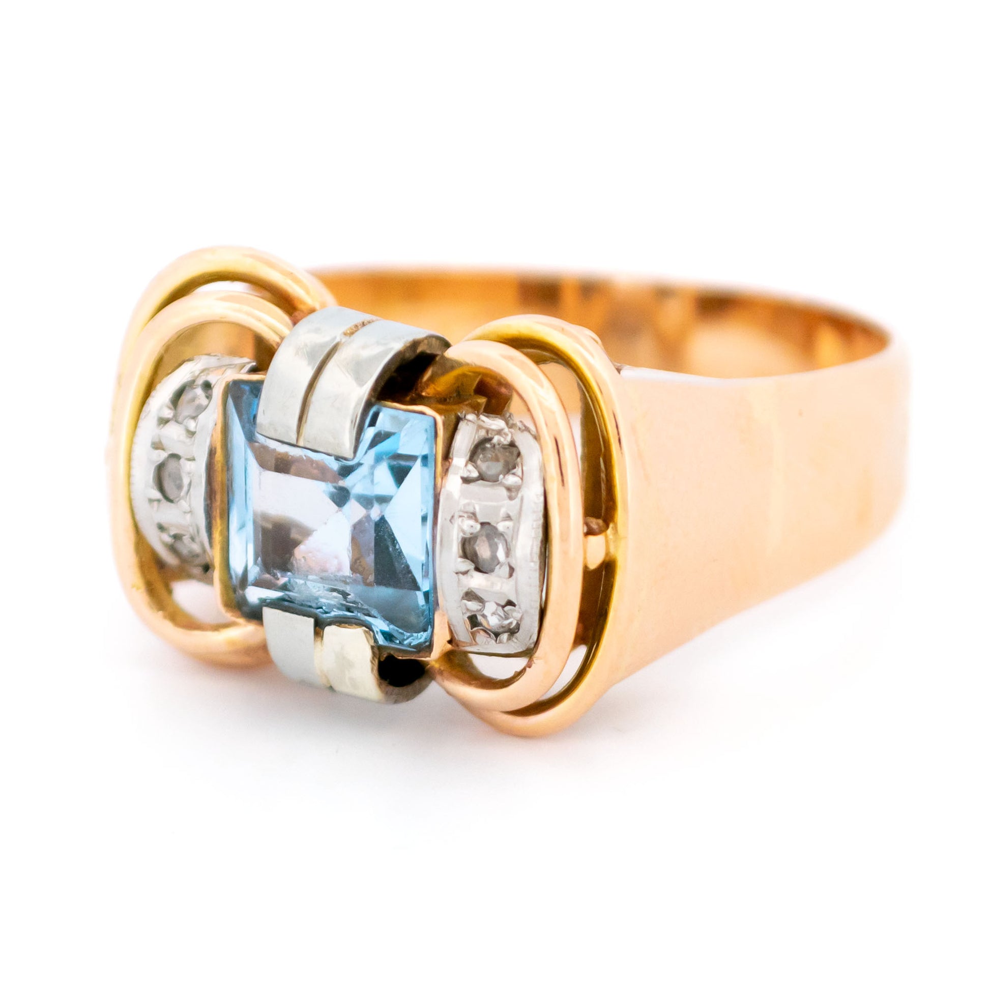 Vintage Retro Blue Spinel and Diamond Tank Ring