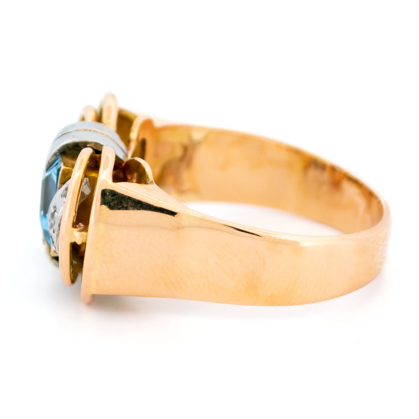 Vintage Retro Blue Spinel and Diamond Tank Ring