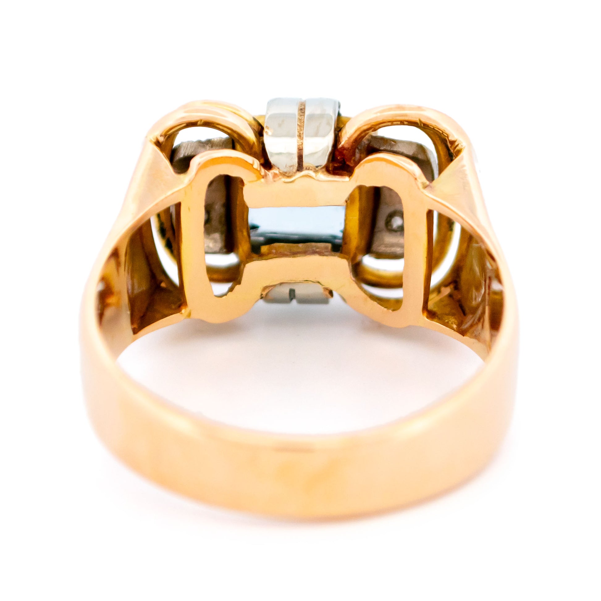 Vintage Retro Blue Spinel and Diamond Tank Ring