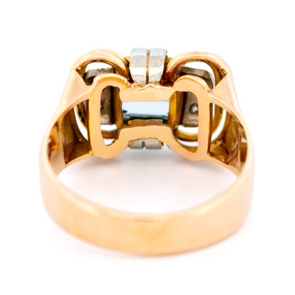 Vintage Retro Blue Spinel and Diamond Tank Ring