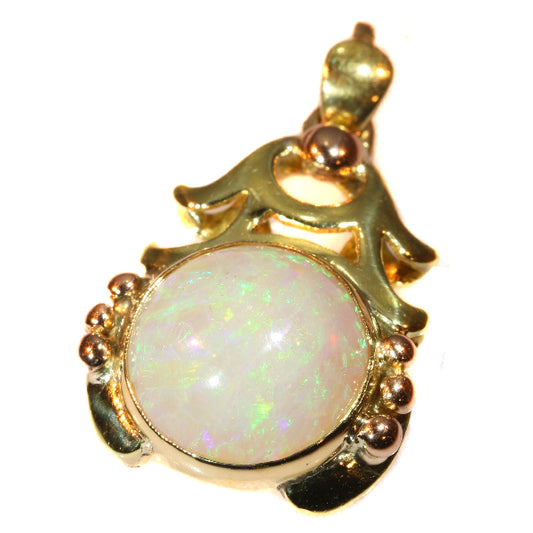 Vintage Thirties Cabochon Opal Bi-Colour Gold Pendant