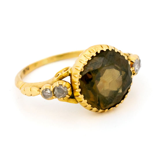 Late Victorian Antique Zircon Solitaire Ring with Rose Cut Diamonds