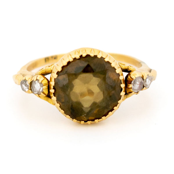 Late Victorian Antique Zircon Solitaire Ring with Rose Cut Diamonds