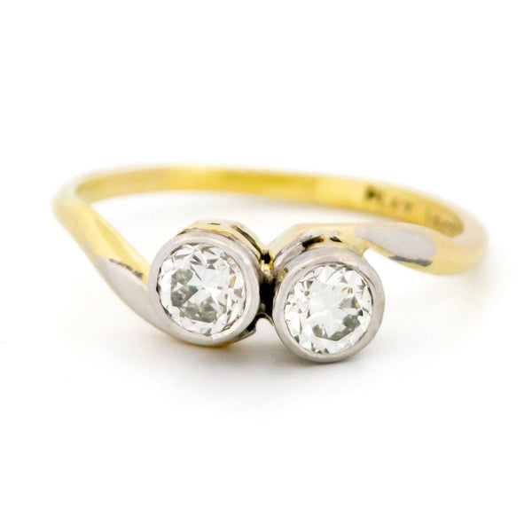 Vintage Old European Cut Diamond Two Stone Toi et Moi Engagement Ring