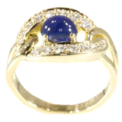 Vintage Cartier Sapphire And Diamond Ring In 18 Carat Yellow Gold