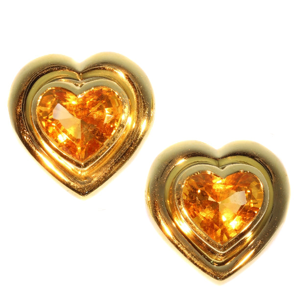 Vintage Paloma Picasso for Tiffany and Co Citrine Heart Shaped Ear Clips