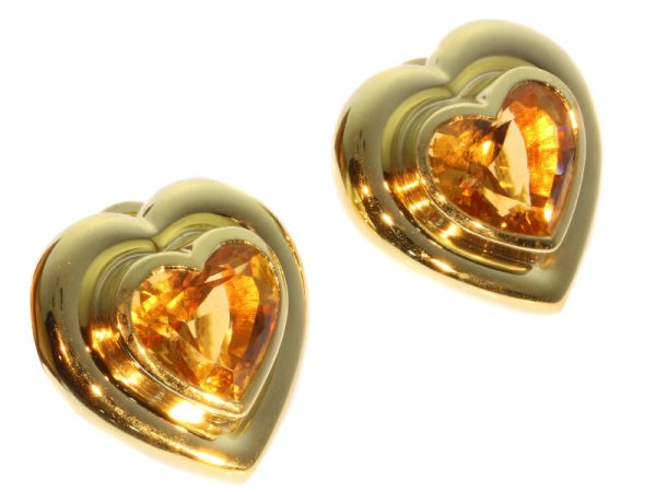Vintage Paloma Picasso for Tiffany and Co Citrine Heart Shaped Ear Clips