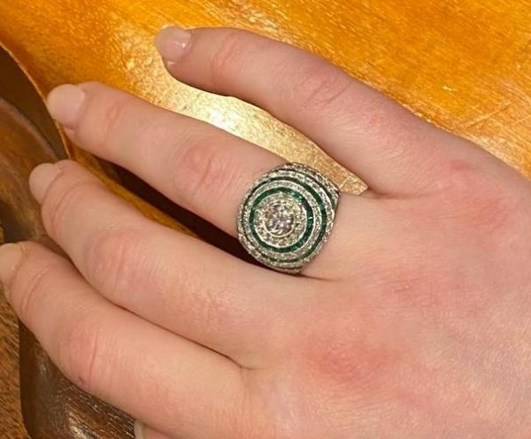 Bombé Emerald Diamond Platinum Ring