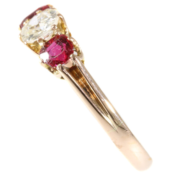 Antique Victorian Old European Cut Diamond 18ct Gold Three Stone Ring