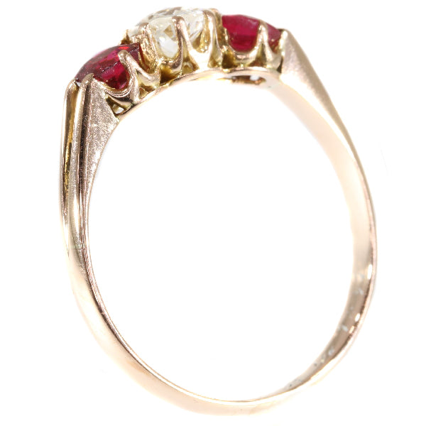 Antique Victorian Old European Cut Diamond 18ct Gold Three Stone Ring