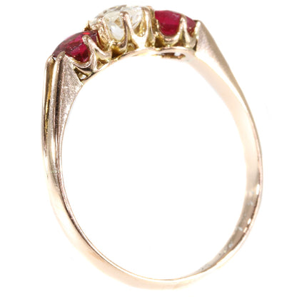 Antique Victorian Old European Cut Diamond 18ct Gold Three Stone Ring