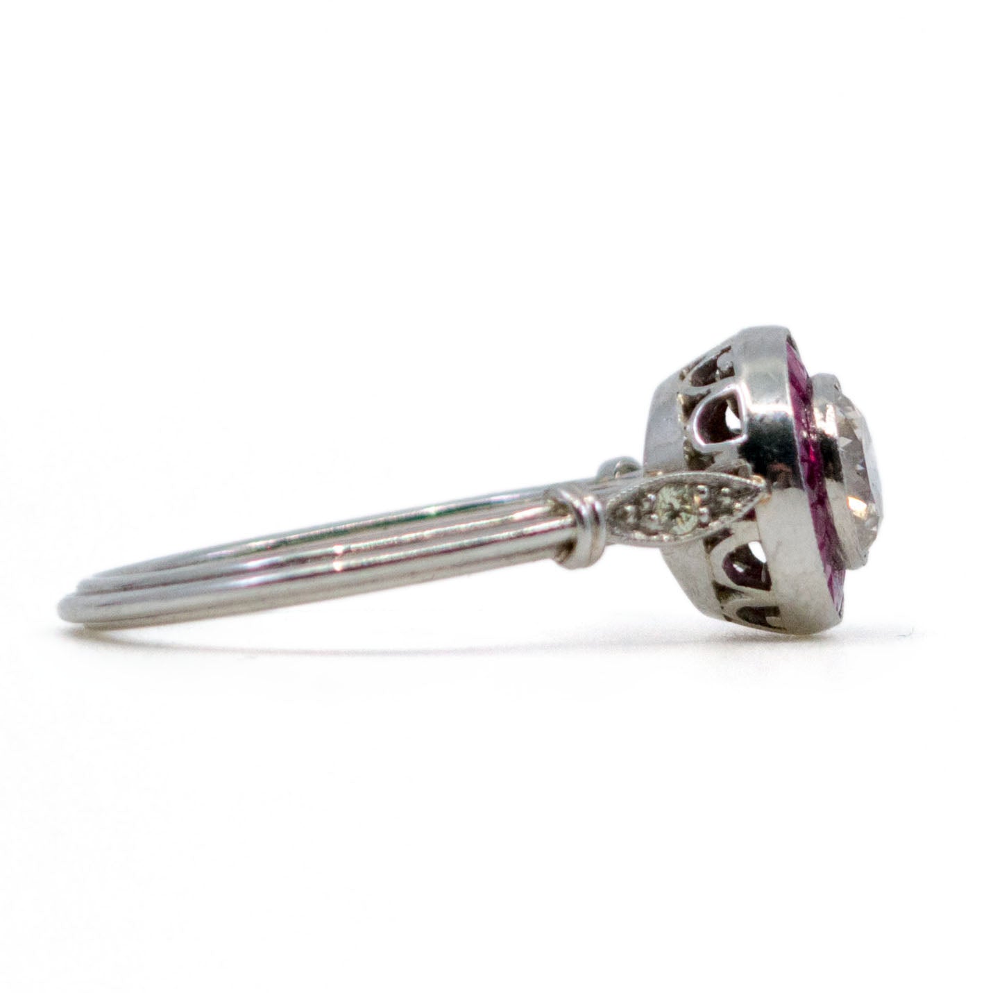 Platinum, Diamond and Ruby Halo Cluster Ring, 0.70 Carat