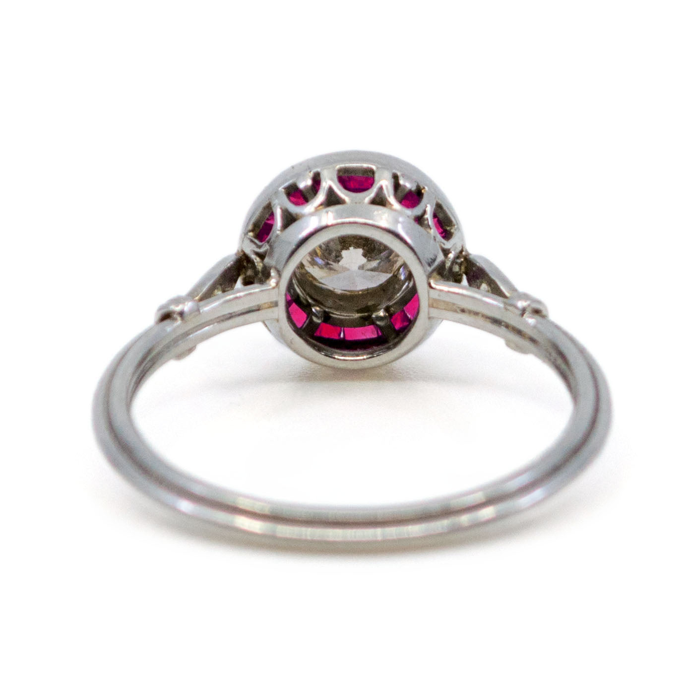 Platinum, Diamond and Ruby Halo Cluster Ring, 0.70 Carat