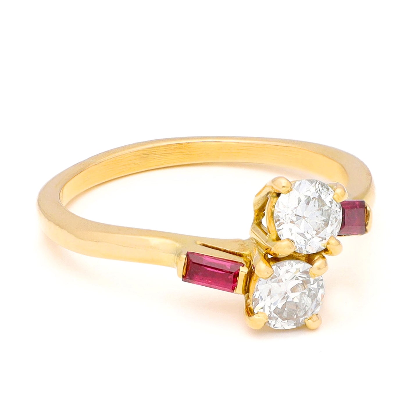 Vintage Old Cut Diamond and Ruby Toi et Moi Crossover Ring