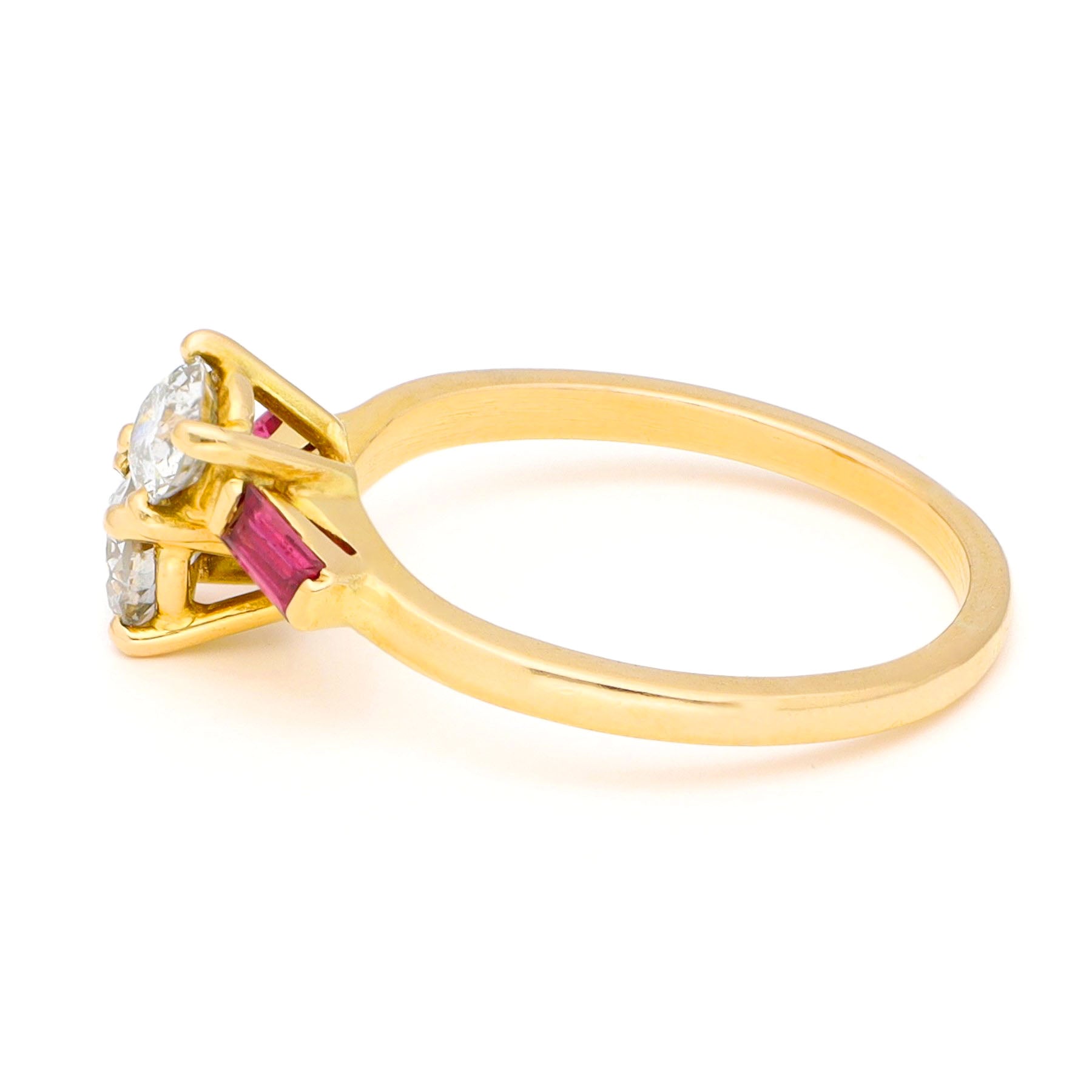 Vintage Old Cut Diamond and Ruby Toi et Moi Crossover Ring