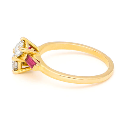 Vintage Old Cut Diamond and Ruby Toi et Moi Crossover Ring