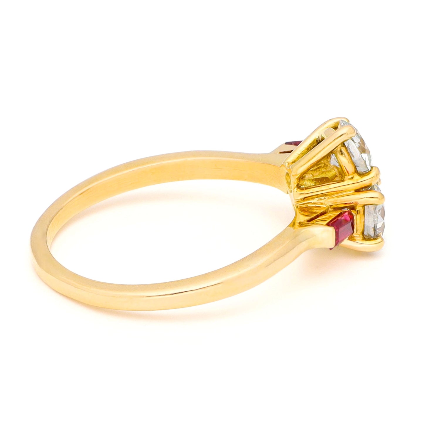 Vintage Old Cut Diamond and Ruby Toi et Moi Crossover Ring