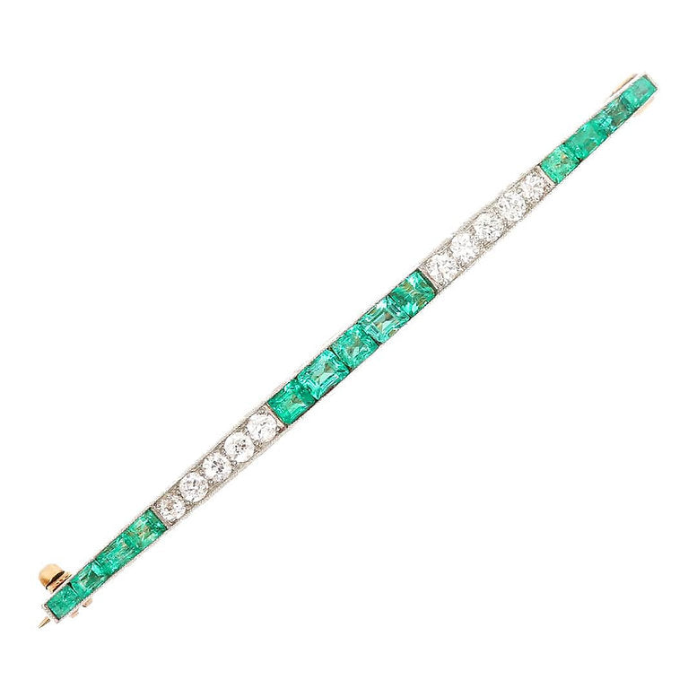 Art Deco Emerald and Diamond Bar Brooch