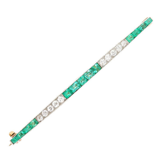 Art Deco Emerald and Diamond Bar Brooch