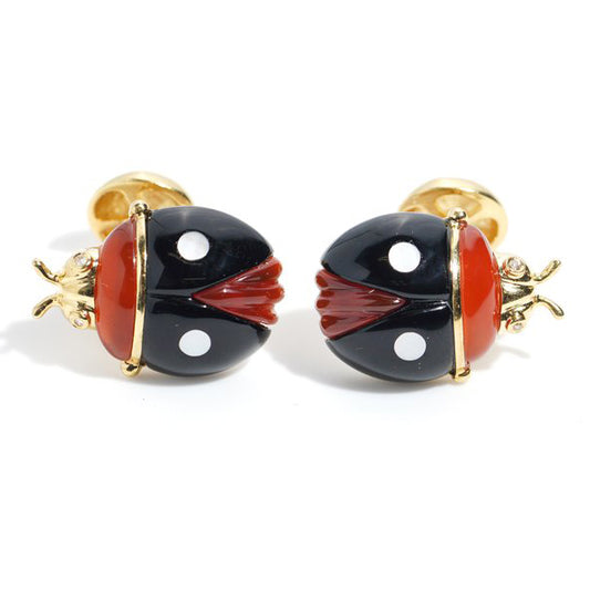 Carnelian Onyx and 18ct Yellow Gold Ladybird Cufflinks