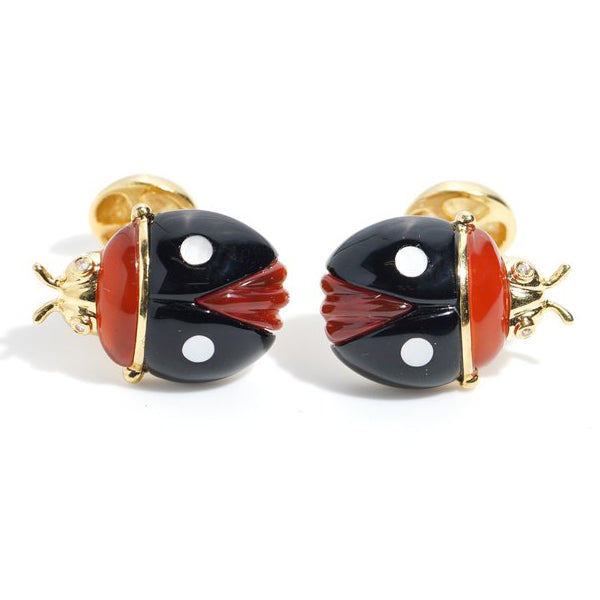 Carnelian Onyx and 18ct Yellow Gold Ladybird Cufflinks