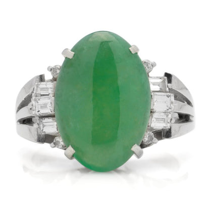 Vintage GIA Certified Grade A 4.77ct Jadeite Jade Ring with Diamonds