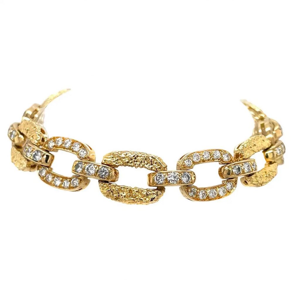 Vintage 1940s Van Cleef Arpels Diamond and Textured Gold Link Bracelet