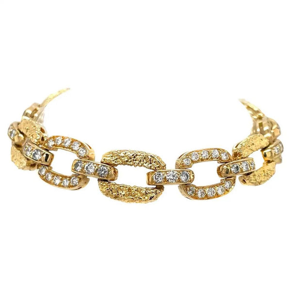 Vintage 1940s Van Cleef Arpels Diamond and Textured Gold Link Bracelet