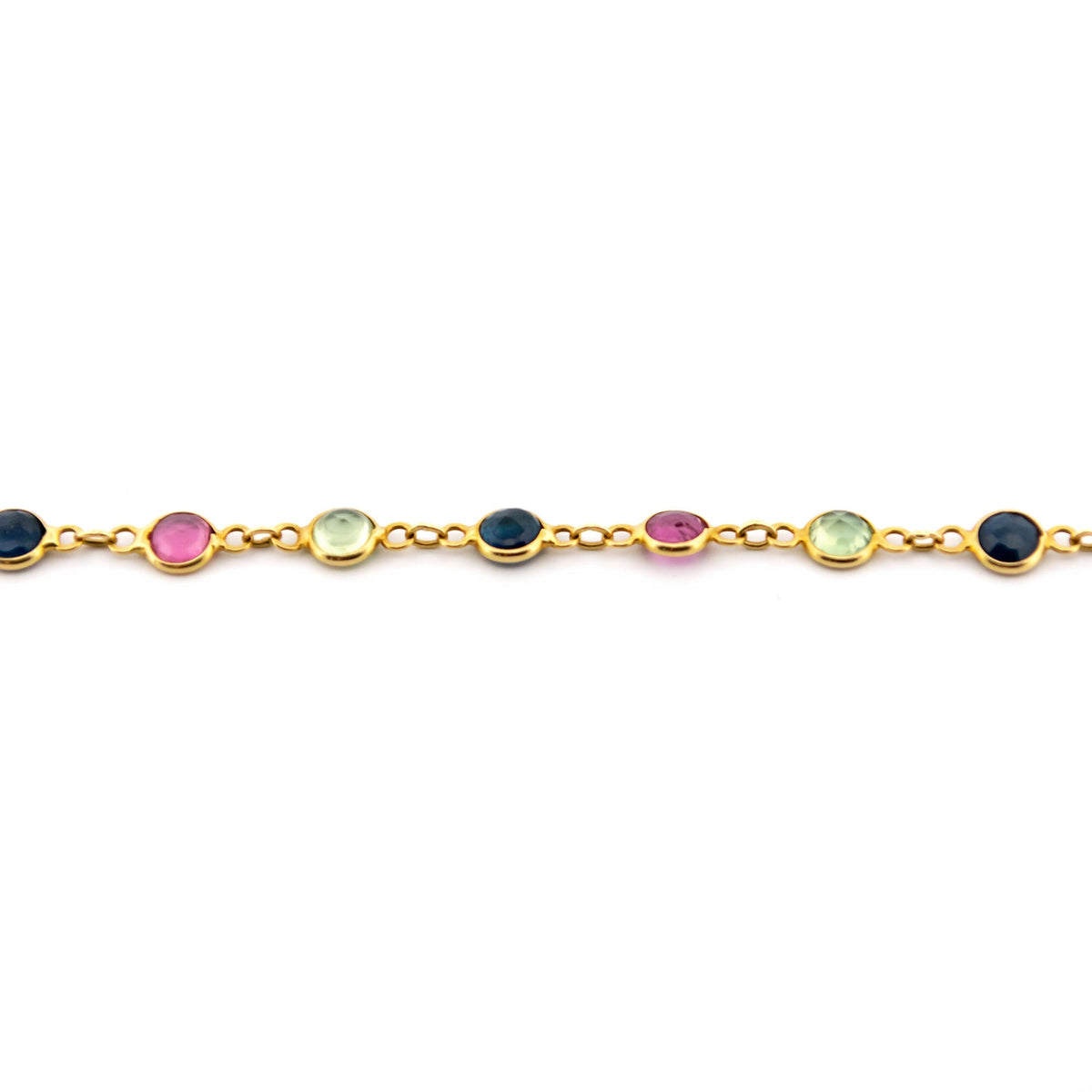 Vintage Peridot Ruby Sapphire Multi Colour Gemstone Necklace in 18ct Gold