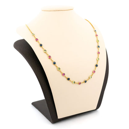 Vintage Peridot Ruby Sapphire Multi Colour Gemstone Necklace in 18ct Gold