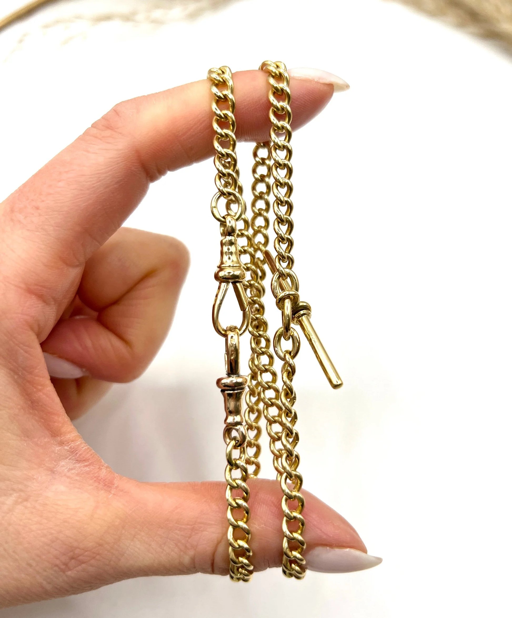 Antique 18 Carat Yellow Gold Albert Chain Necklace: Edwardian Curb Link