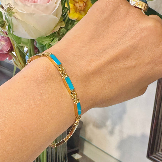 Turquoise 18 Carat Gold Link Bracelet