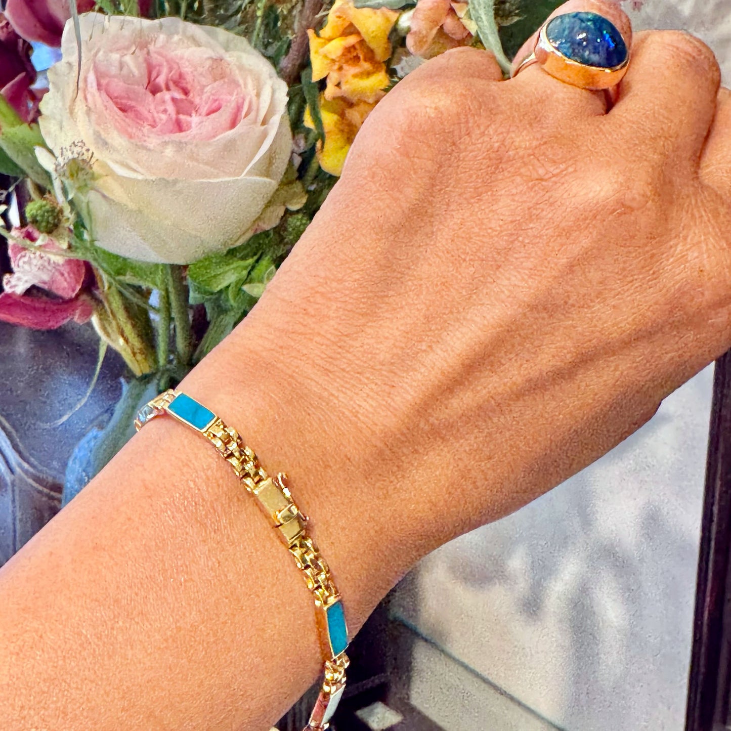 Turquoise 18 Carat Gold Link Bracelet