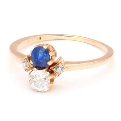 Diamond Sapphire 14 Carat Gold Toi Et Moi Ring