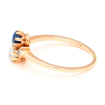 Diamond Sapphire 14 Carat Gold Toi Et Moi Ring