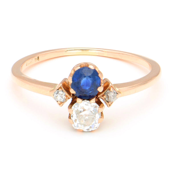 Diamond Sapphire 14 Carat Gold Toi Et Moi Ring