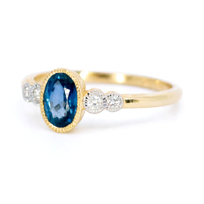 Diamond Sapphire 14 Carat Gold Oval-Shape Ring
