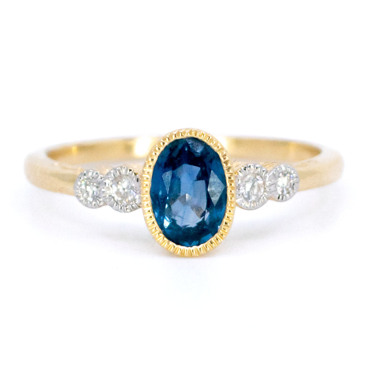 Diamond Sapphire 14 Carat Gold Oval-Shape Ring