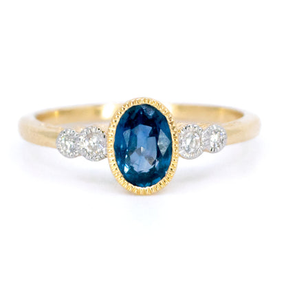 Diamond Sapphire 14 Carat Gold Oval-Shape Ring