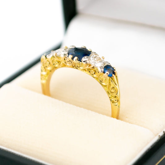 Diamond Sapphire 18 Carat Gold Five Stone Ring