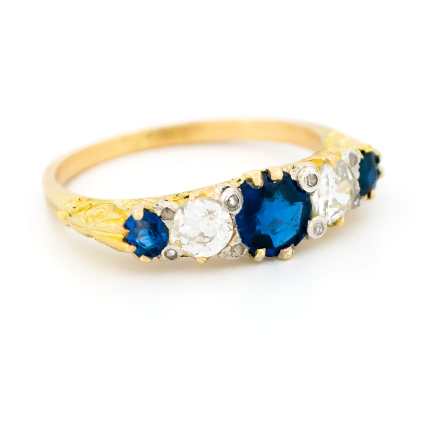 Diamond Sapphire 18 Carat Gold Five Stone Ring
