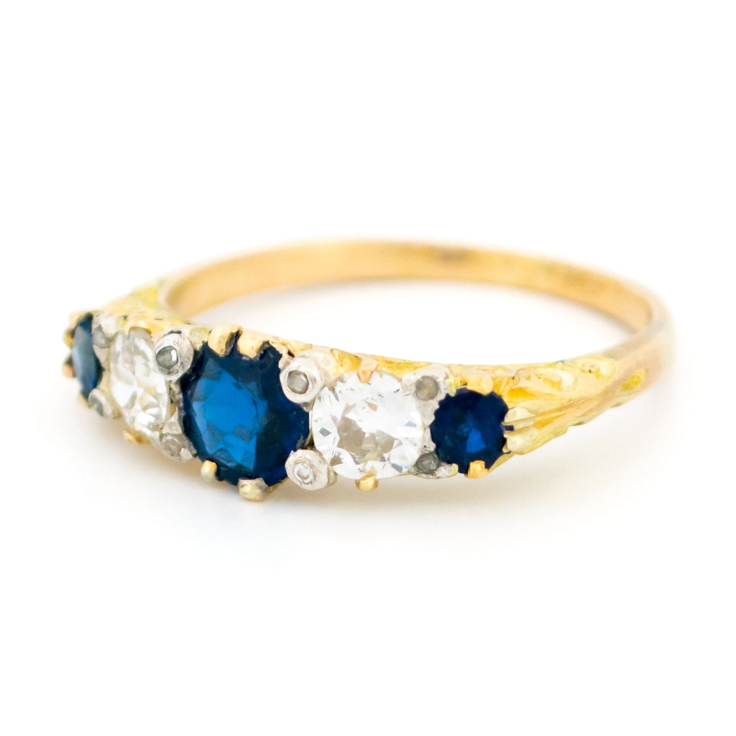 Diamond Sapphire 18 Carat Gold Five Stone Ring