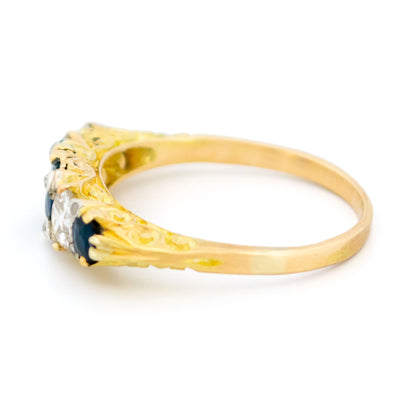Diamond Sapphire 18 Carat Gold Five Stone Ring