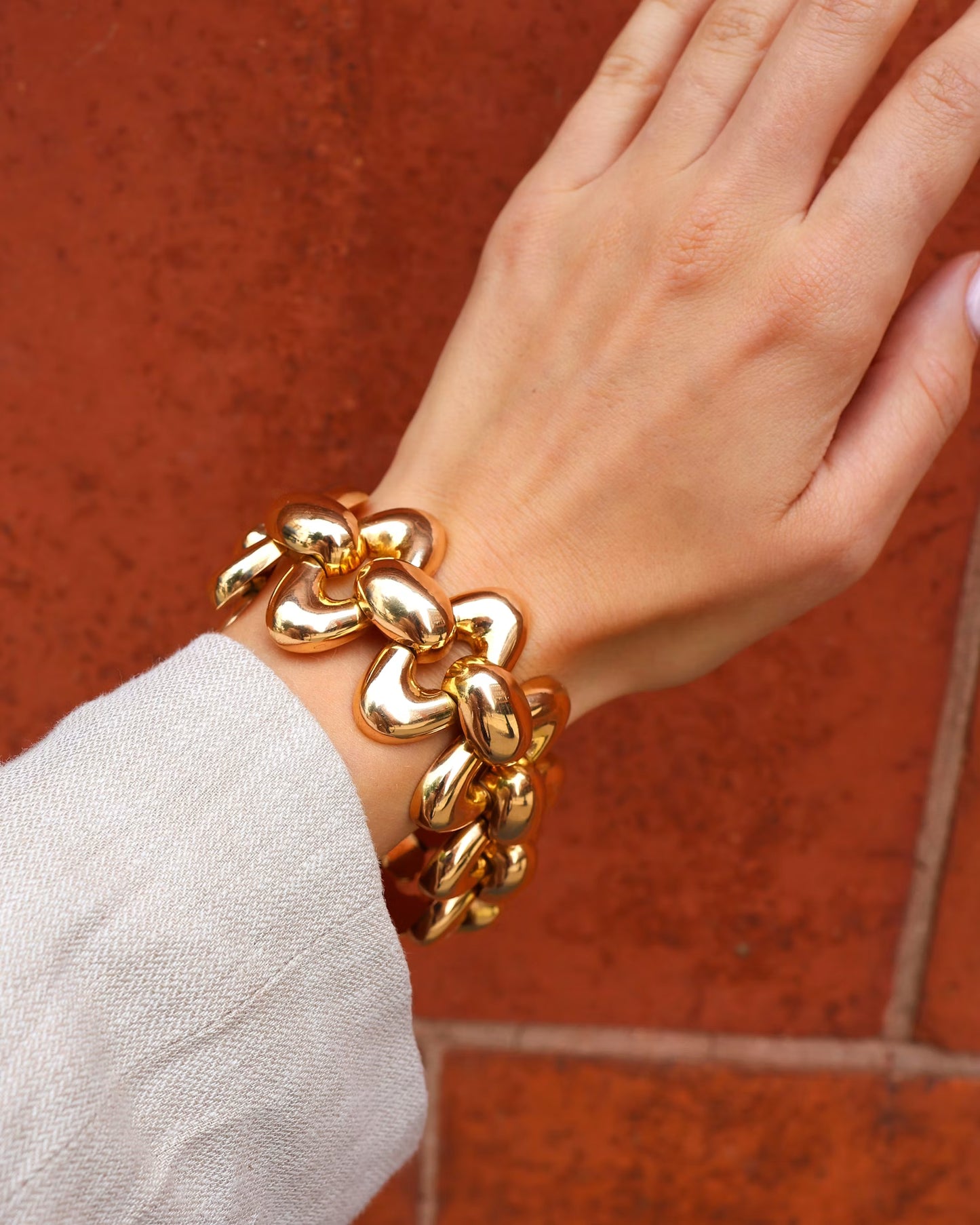 Vintage French Retro 1940s Oval Gold Link Bracelet