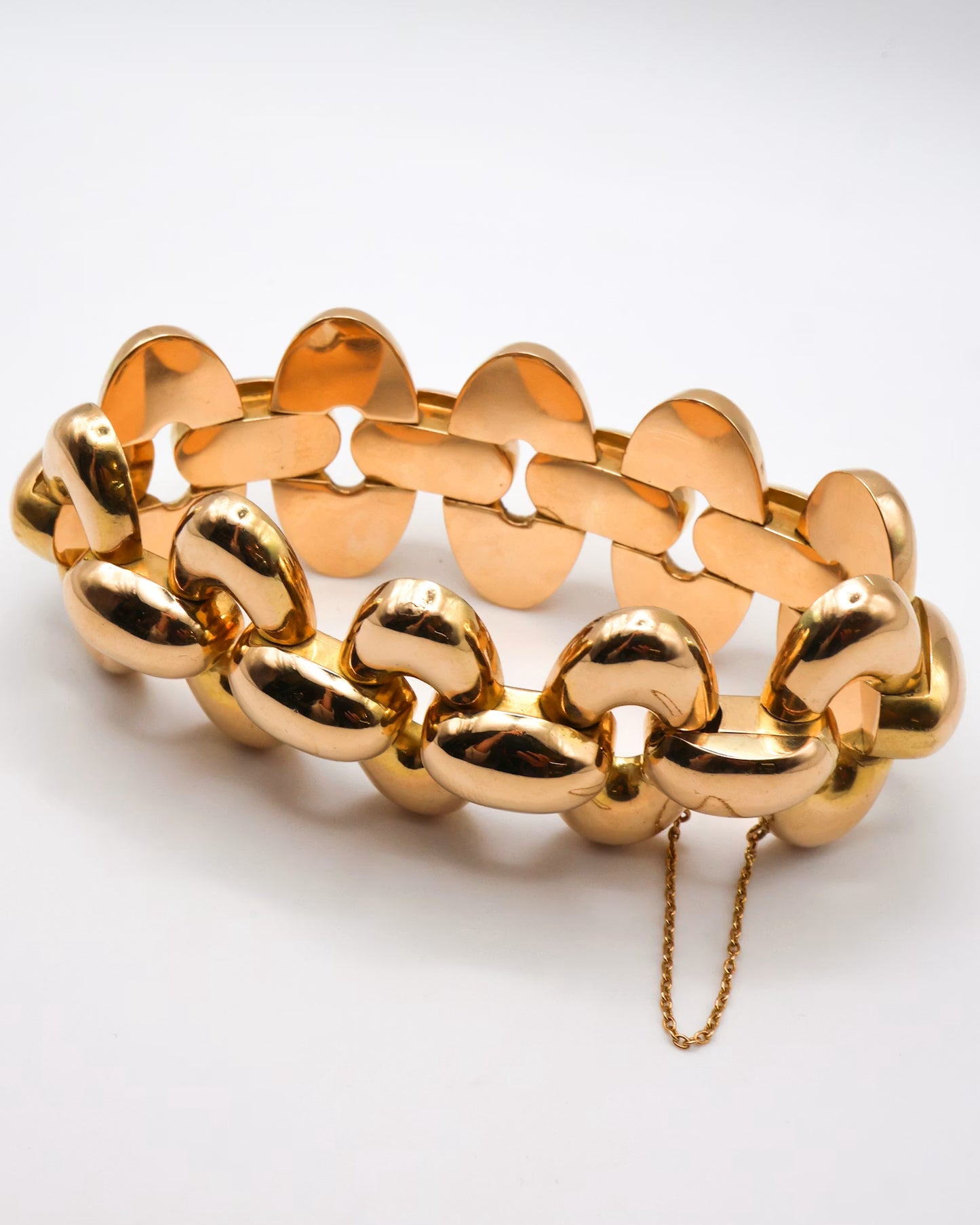 Vintage French Retro 1940s Oval Gold Link Bracelet