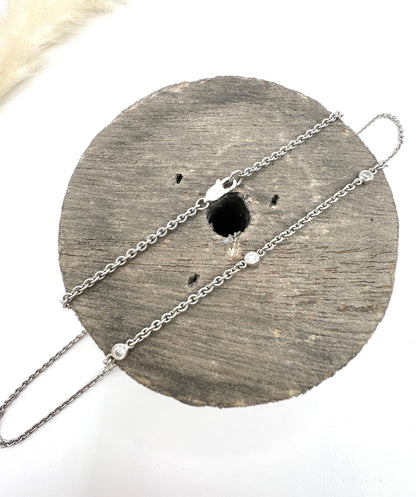 Vintage 18 ct White Gold Diamond Set Trace Link Chain With Lobster Clasp