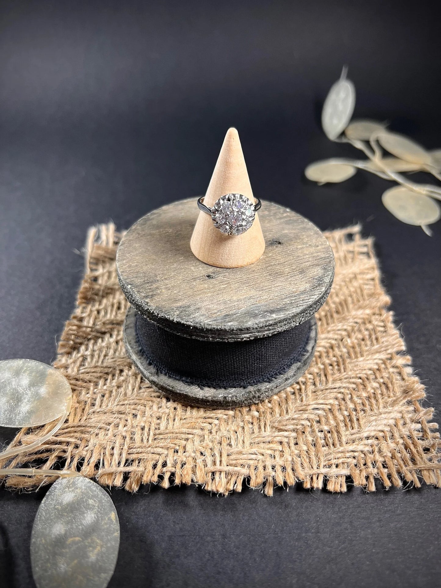 Antique French 18 Carat White Gold Round Diamond Cluster Ring, Circa 1920