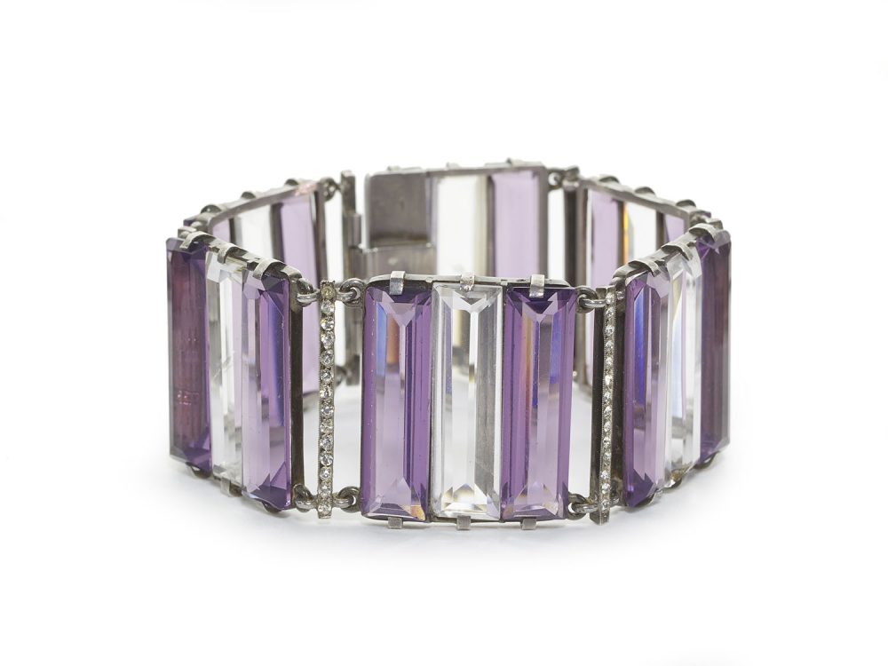 Antique Art Deco Rock Crystal Amethyst Silver Bracelet