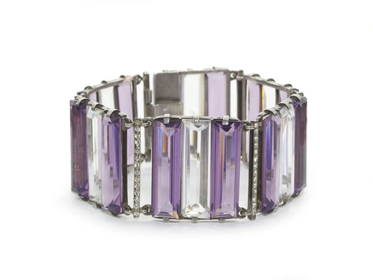 Antique Art Deco Rock Crystal Amethyst Silver Bracelet